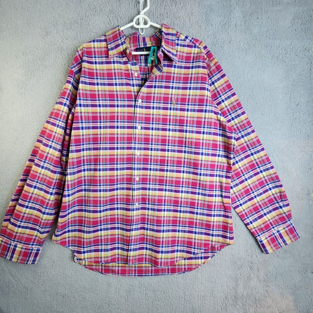 Ralph Lauren Mens XXL Classic Fit Plaid 100% Cotton Long Sleeve Button Shirt
